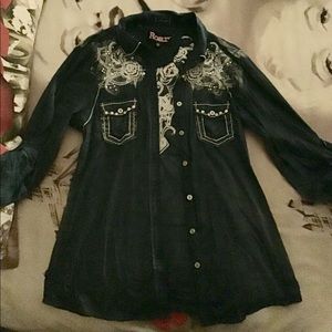 Roar Denim Rhinestone Shirt